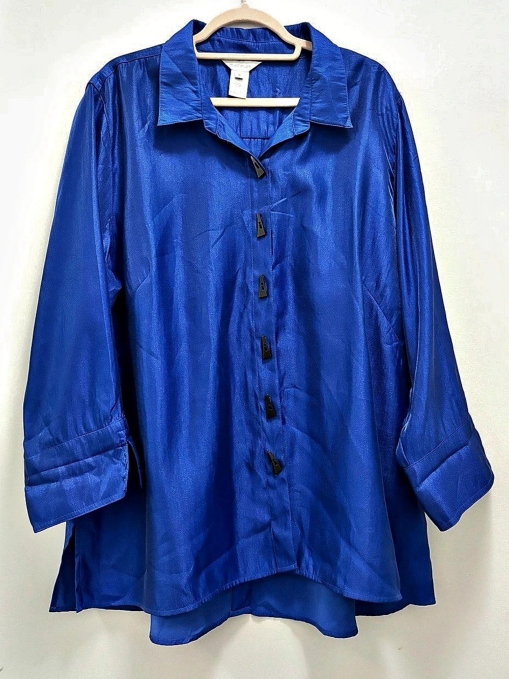 Multiples Turn-Up Cuff 3/4 Sleeve Button Front Hi-Lo Shirt Hi-Lo Shirt Size 1X